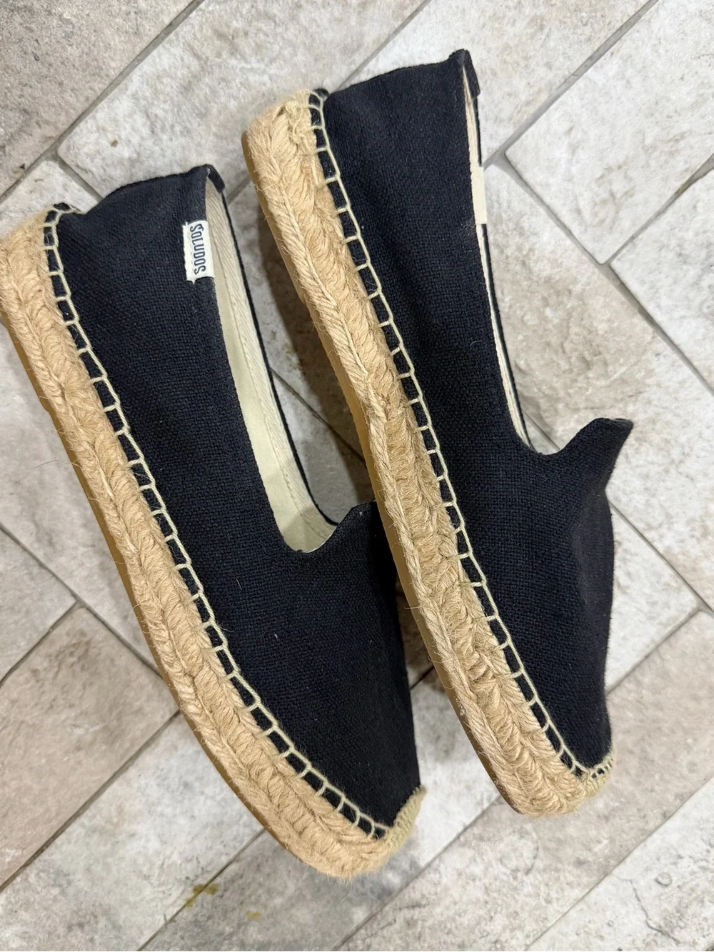 Saludos Black Canvas Espadrille Flats with Jute Trim